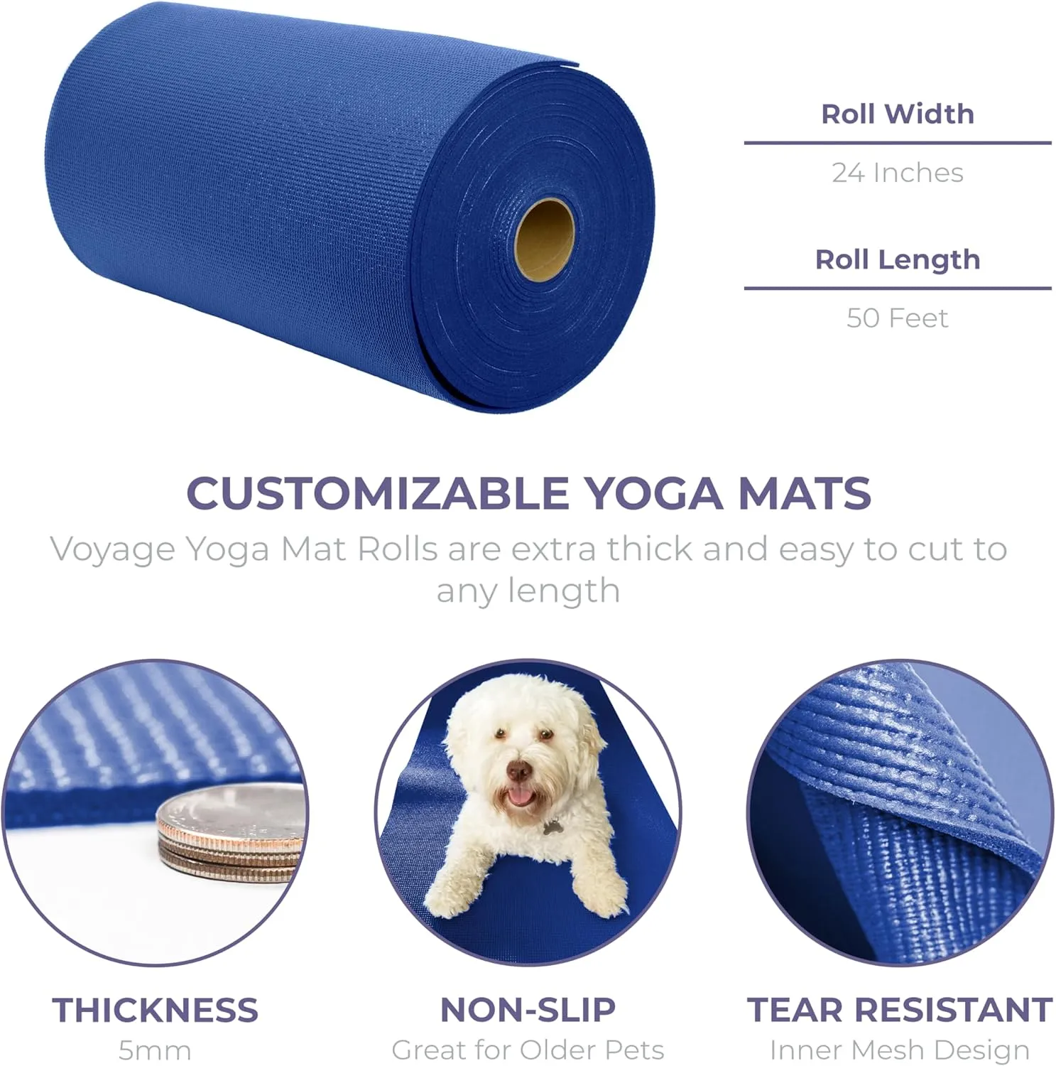 Sunshine Yoga Big Economy Yoga Mat Roll, 24in x 100ft / 50ft Exercise Mat, 5mm Thick Non-Slip Gym Mat for Home Workout and Fitness, Anti-Tear, Cut up to 17/8 Regular Yoga Mats