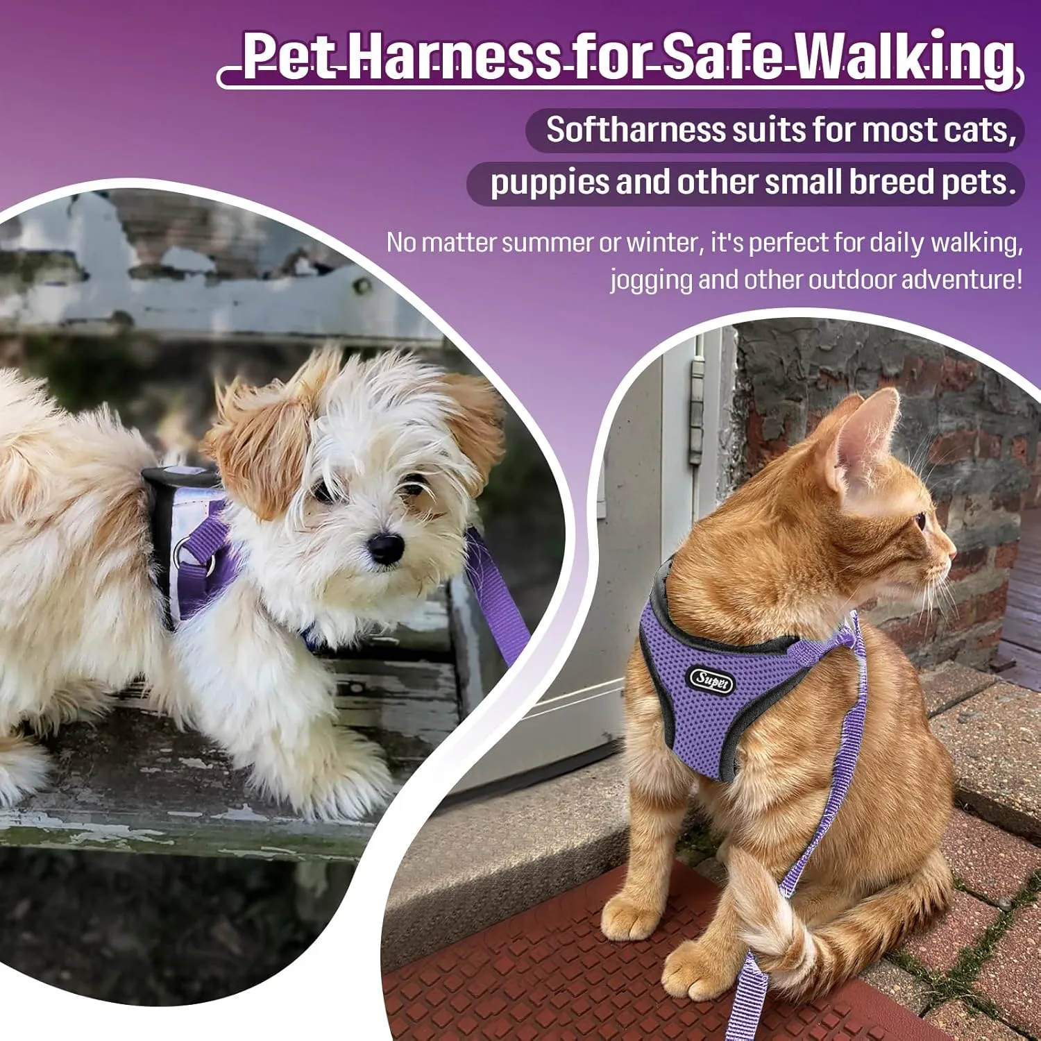 Supet Cat Harness and Leash Set - Soft Mesh Adjustable Cat Vest Harness with Reflective Strap for Walking Cat and Puppy Rabbit