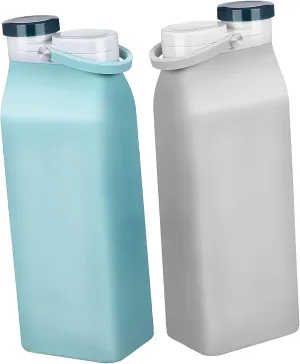 SUPVOX 2Pcs Collapsible Water Bottles Portable Leak Design for Sports Travel Hidden Handle Space Saving Kettles Grey