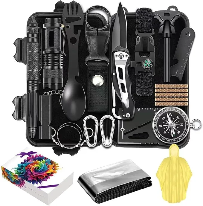 Survival kit,16 in 1 Professional Survival Gear Tool kit, Camping Gear, Camping Essentials, for Father's Day, Christmas, Hiking, Hunting