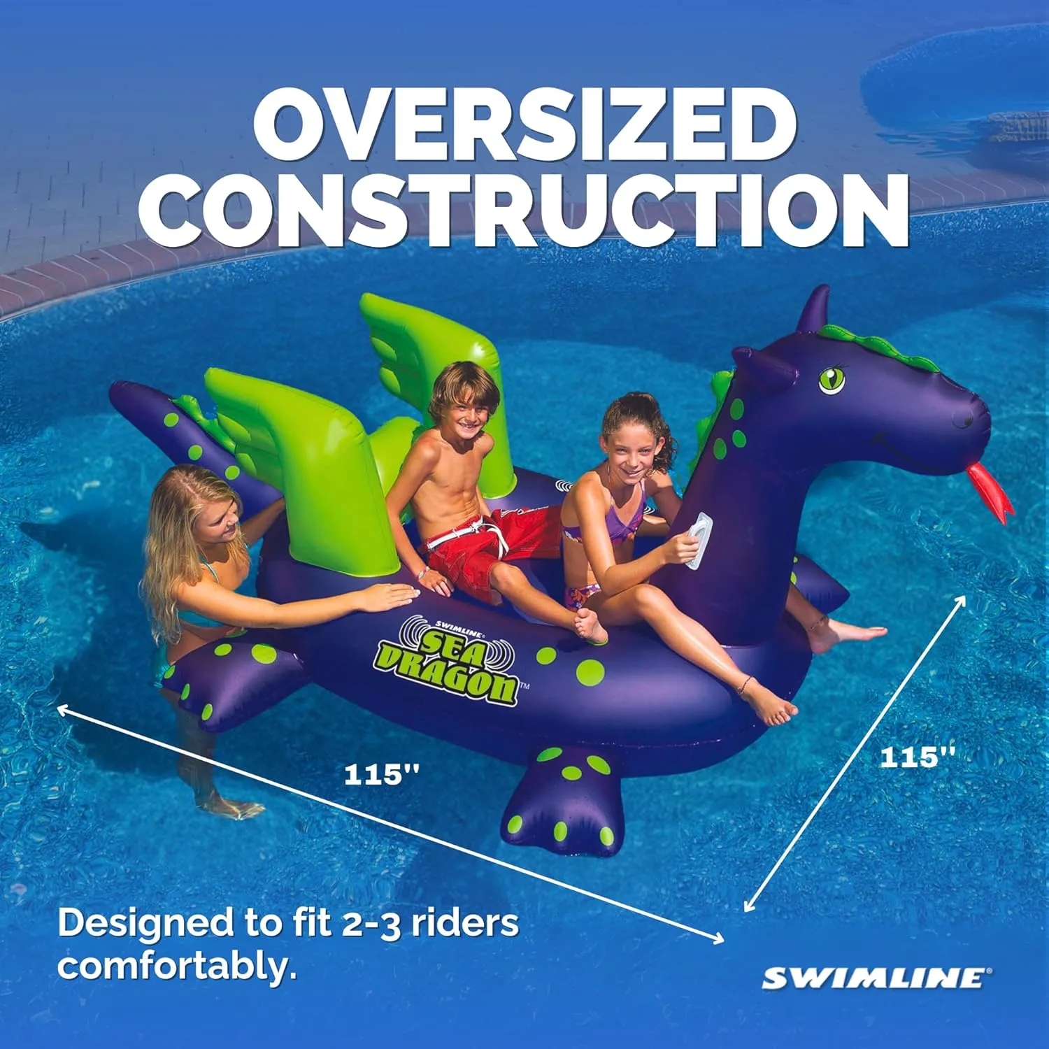 SWIMLINE ORIGINAL 90625 Giant Inflatable Sea Dragon Pool Float | Unique Ride-On Raft with Stable Wings & Legs | Lounge Floatie Perfect for Poolside Relaxation