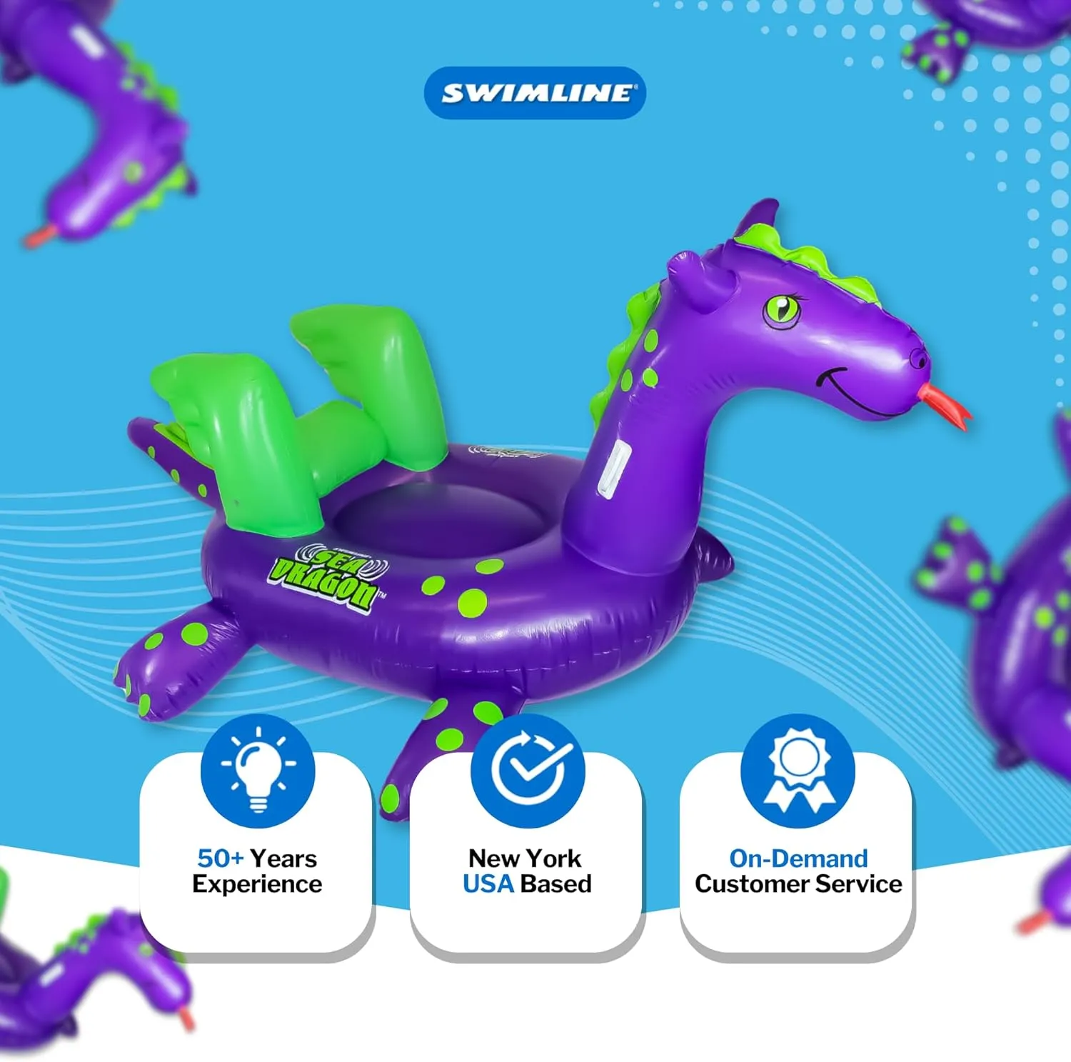 SWIMLINE ORIGINAL 90625 Giant Inflatable Sea Dragon Pool Float | Unique Ride-On Raft with Stable Wings & Legs | Lounge Floatie Perfect for Poolside Relaxation