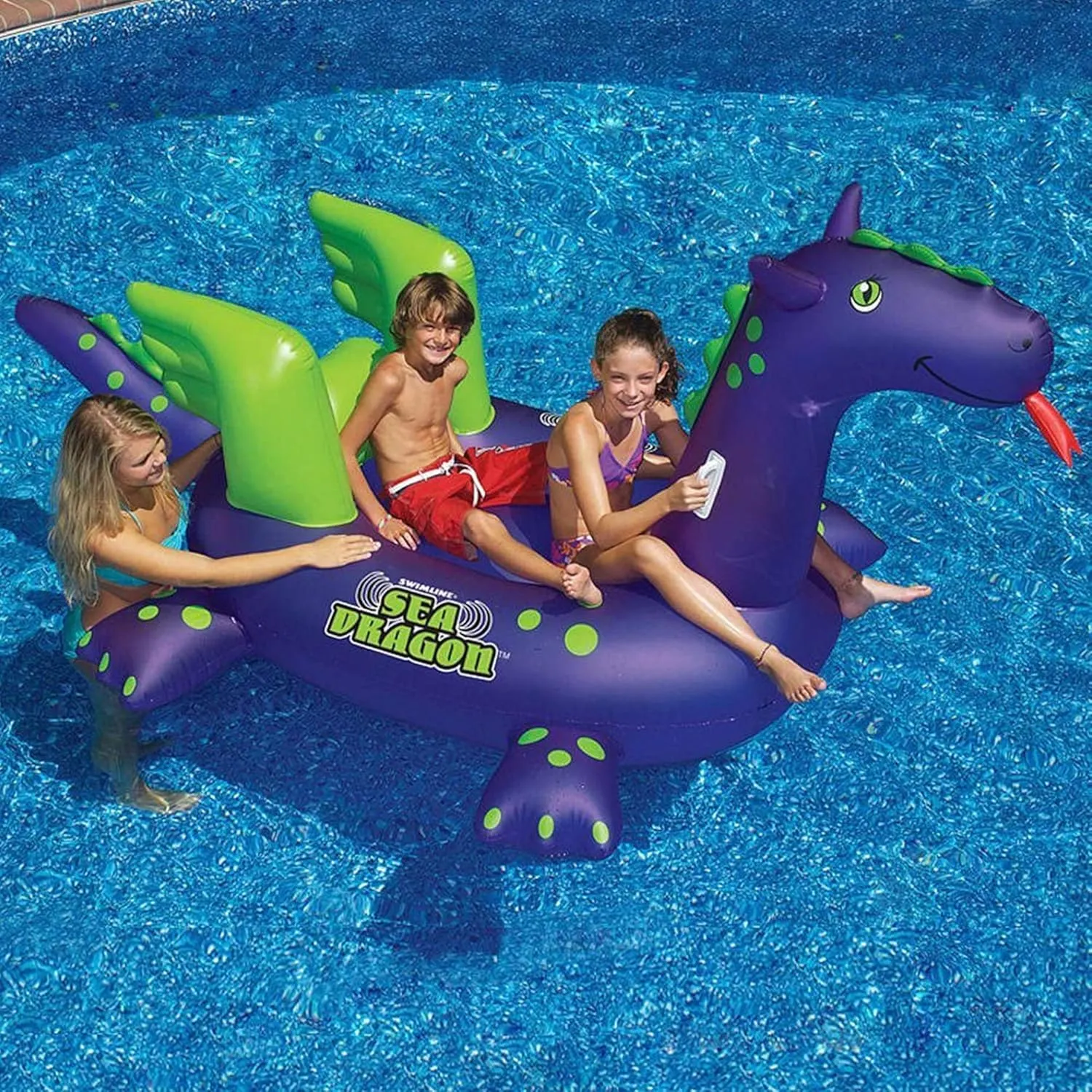 SWIMLINE ORIGINAL 90625 Giant Inflatable Sea Dragon Pool Float | Unique Ride-On Raft with Stable Wings & Legs | Lounge Floatie Perfect for Poolside Relaxation