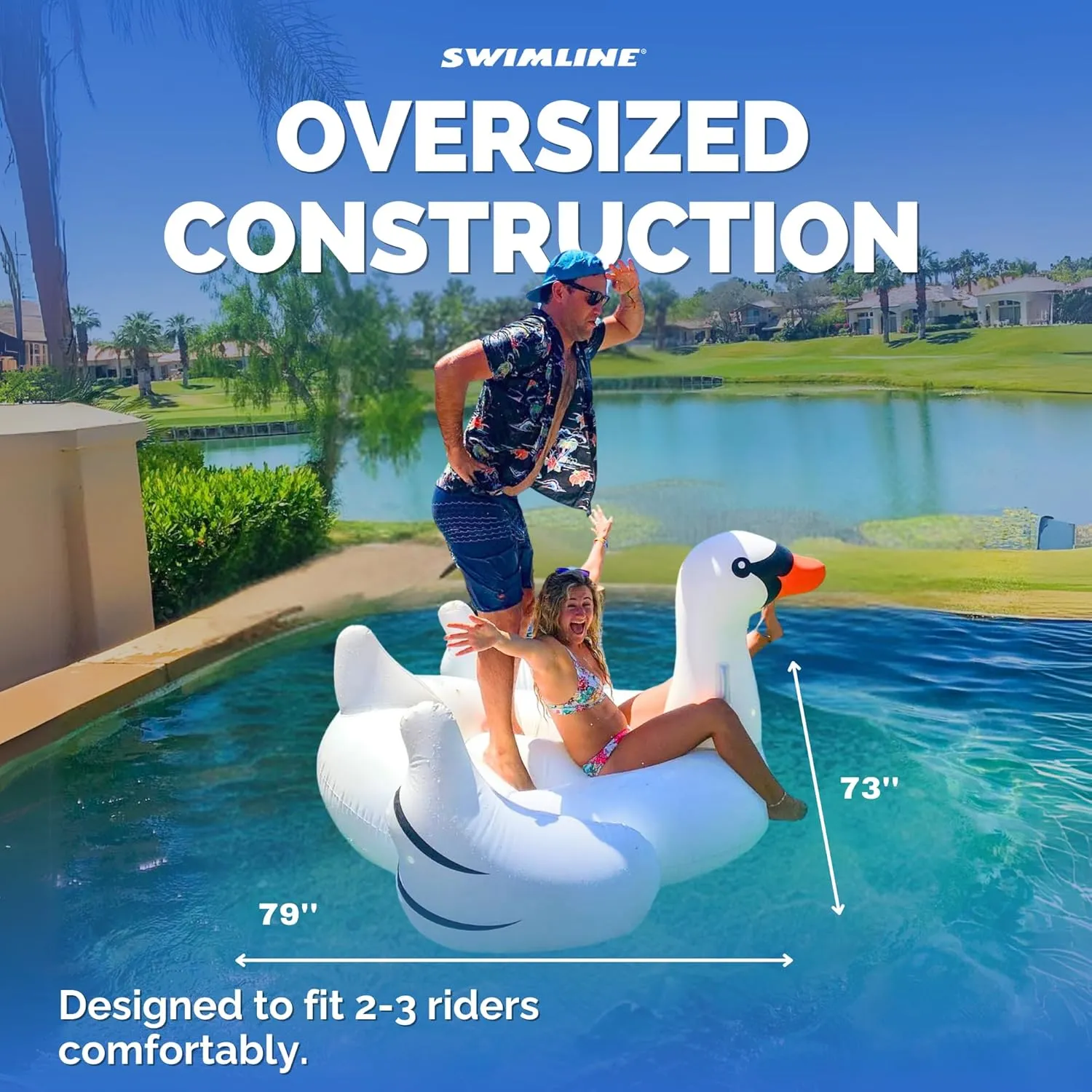 SWIMLINE Original 90701 Inflatable Golden Goose Pool Float | Luxury Ride-On Raft with Stable Wings & Legs |Lounge Floatie Great for Poolside Lounging & Summer Fun