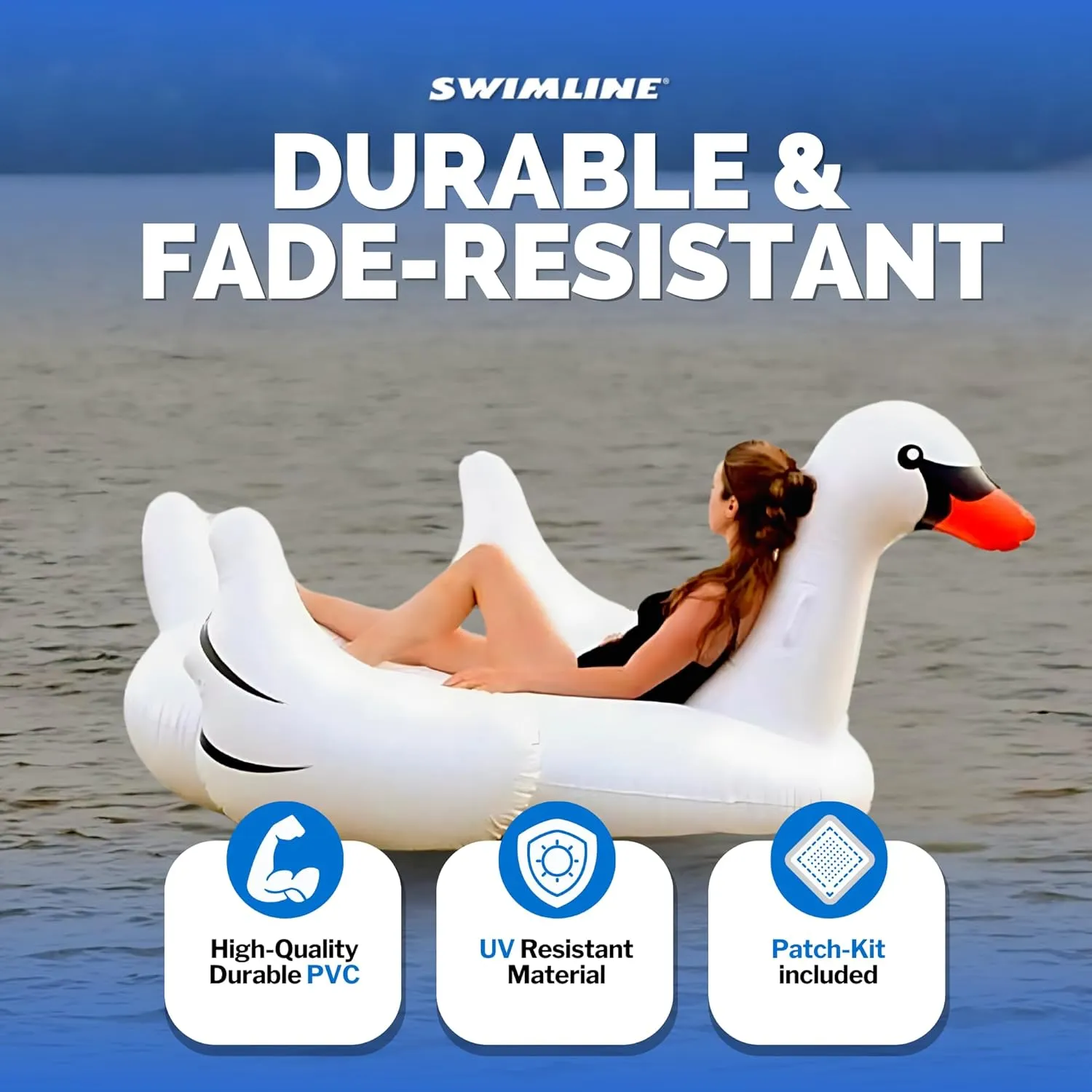 SWIMLINE Original 90701 Inflatable Golden Goose Pool Float | Luxury Ride-On Raft with Stable Wings & Legs |Lounge Floatie Great for Poolside Lounging & Summer Fun