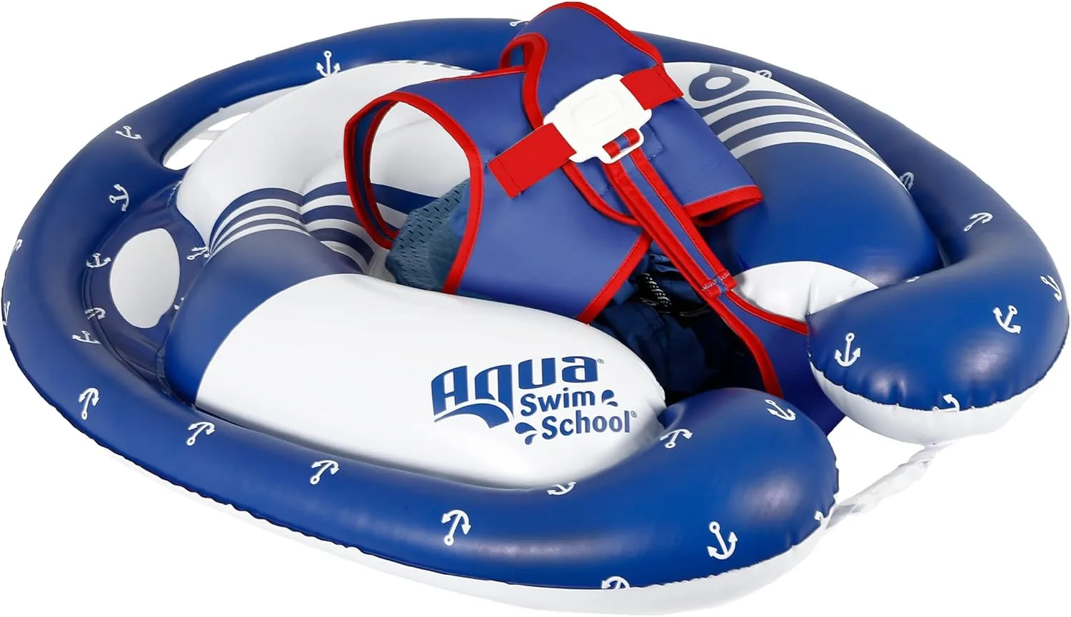 SwimSchool Freestyle Swimmer Baby Pool Float with Multi-Position, Adjustable Safety Seat, Free Swimming, Dual Air Chambers Safe, Red-White-Blue Nautical