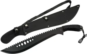 Szco Supplies 21” Full-Tang Curved Sawback Machete with Cord-Wrapped Handle, 420 Stainless Steel Blade, and Nylon Sheath for Camping, Hiking, and Survival