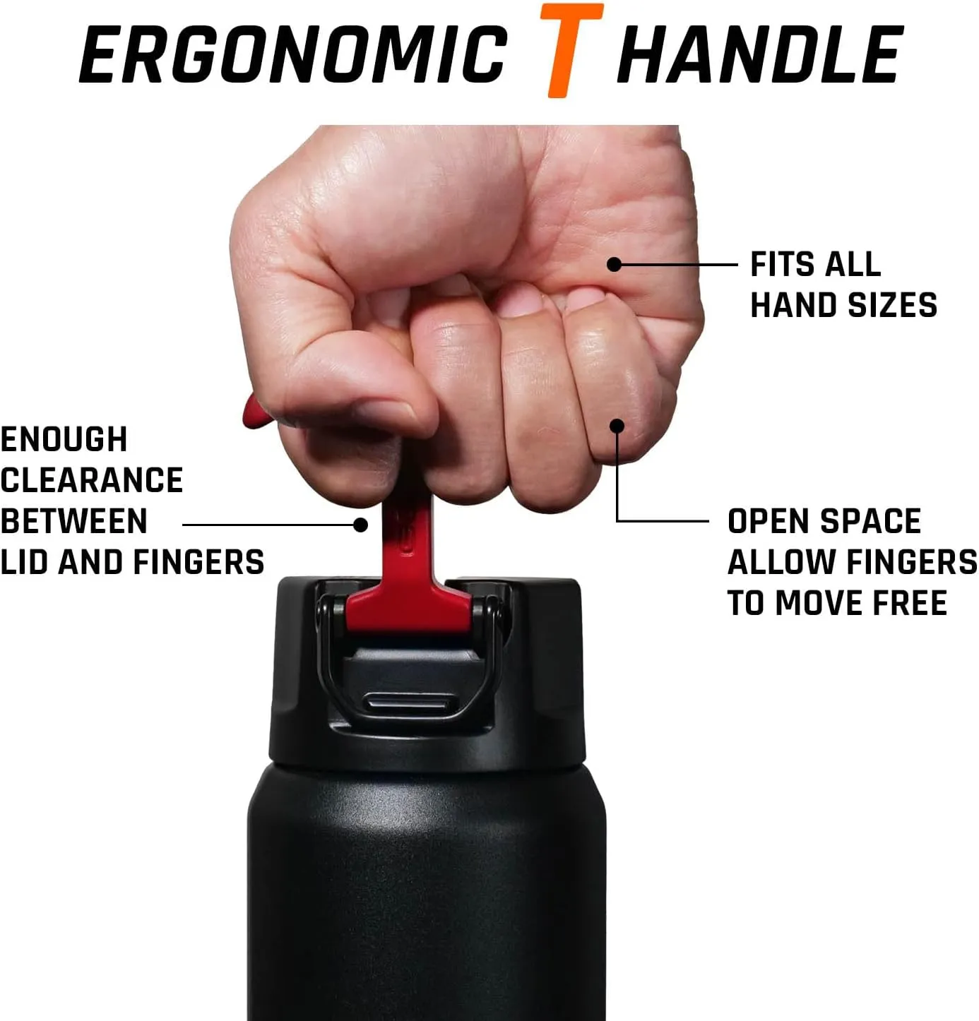 T5 Bottle, Vacuum Insulated, Magnetic Handle, Stainless Steel with Surround Insulated Lid (Black/Red, 24 oz)
