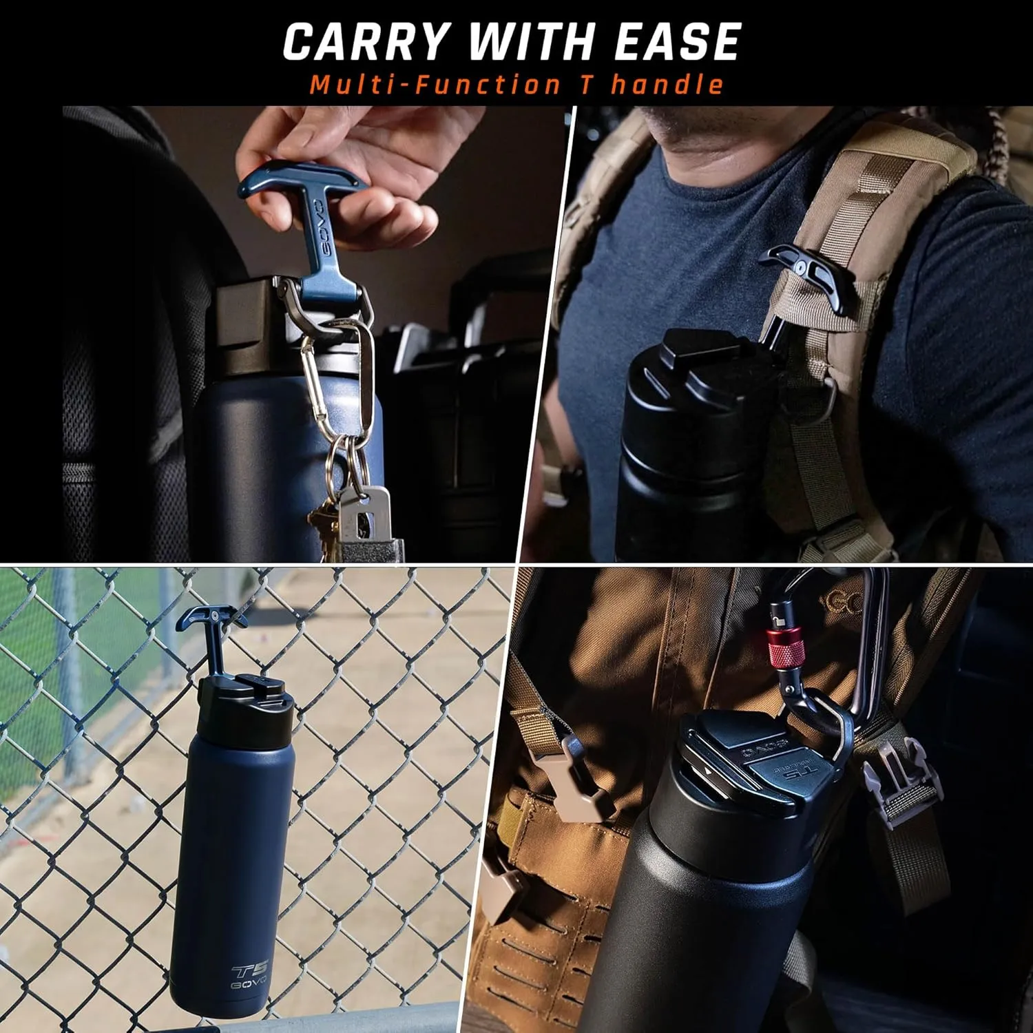T5 Bottle, Vacuum Insulated, Magnetic Handle, Stainless Steel with Surround Insulated Lid (Black/Red, 24 oz)