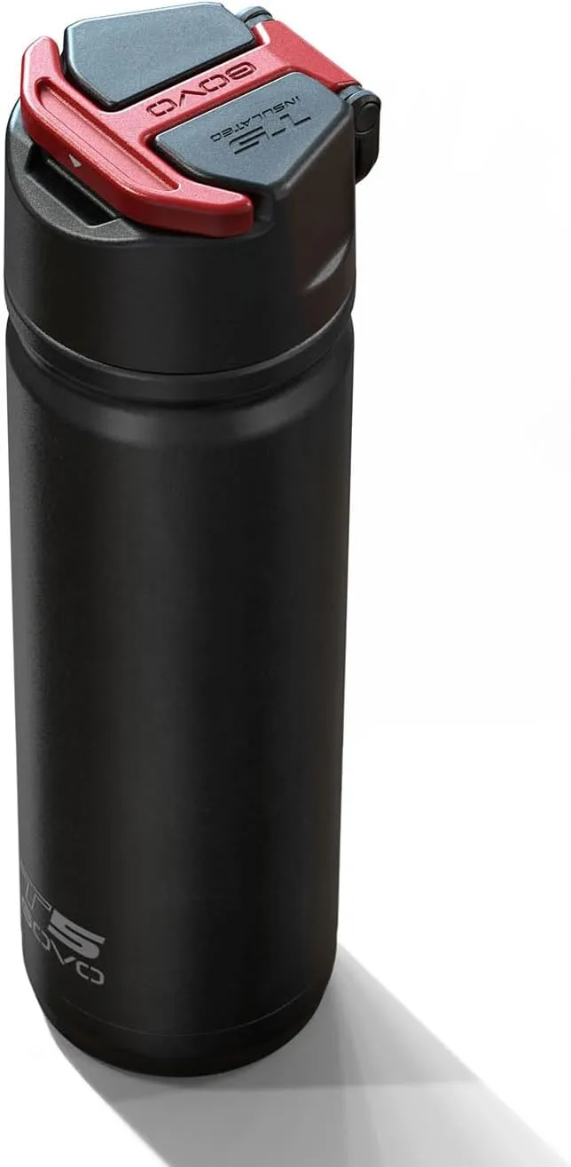 T5 Bottle, Vacuum Insulated, Magnetic Handle, Stainless Steel with Surround Insulated Lid (Black/Red, 24 oz)