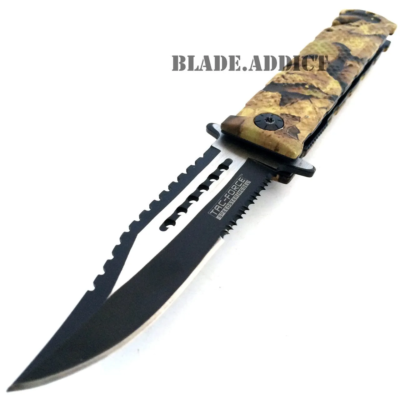Tac Force Camo Spring Assisted Open Sawback Bowie Rescue Tactical Pocket Knife