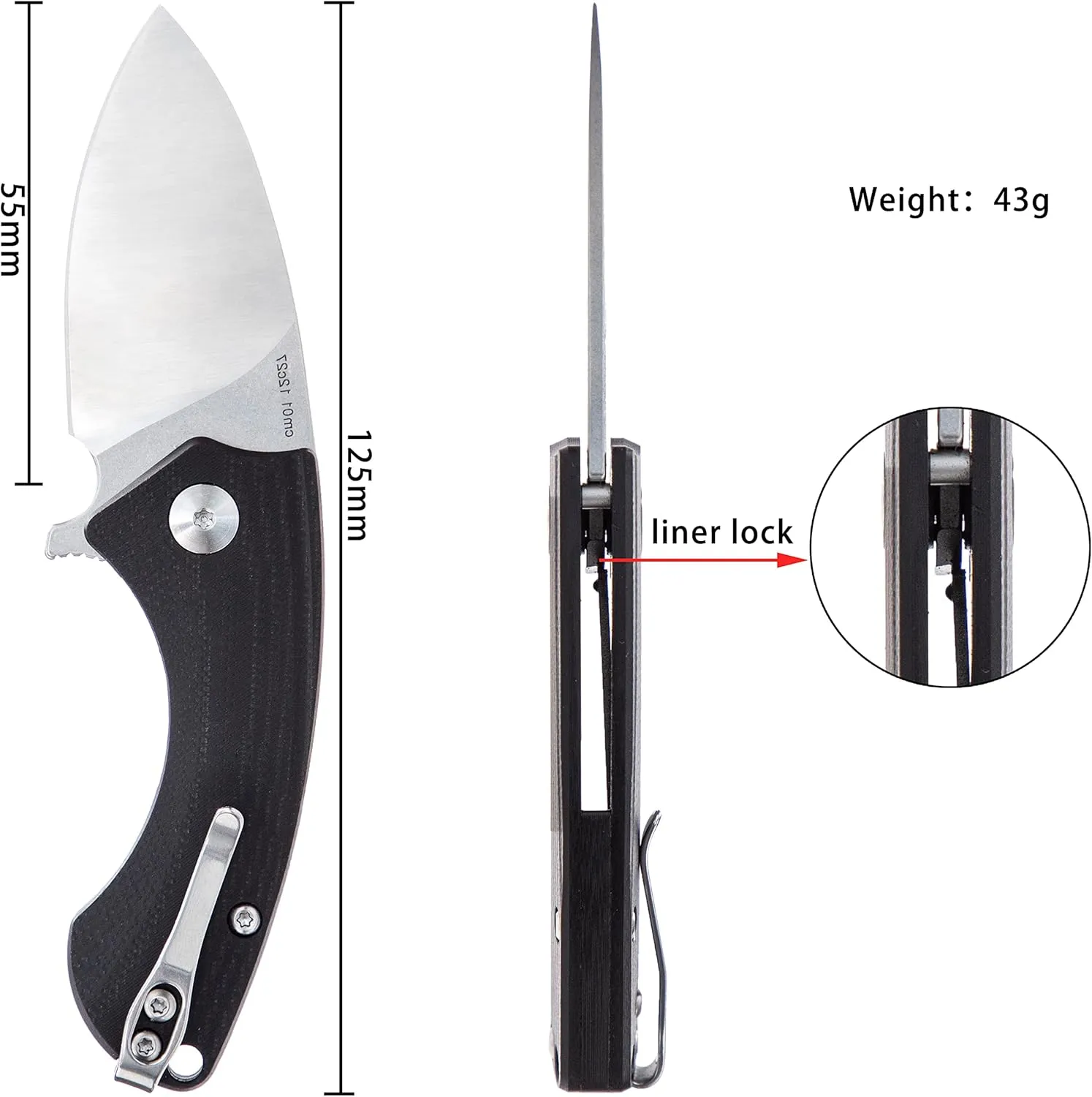 TACRAY Liner Locking Knife, Compact Utility Folding Pocket Knife with Clip, Easy to Carry Daily, Three Colors Available(black)