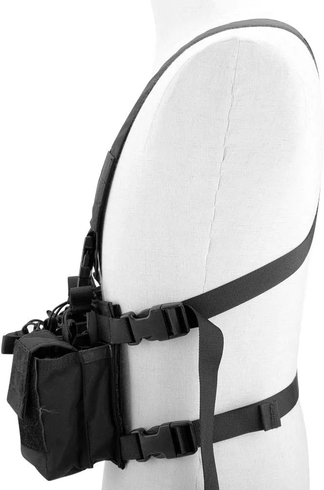 Tactical Chest Vest Rig Adjustable X Harness with 5.56 9mm Rifle Mag Pouches for Airsoft Shooting Wargame Paintball