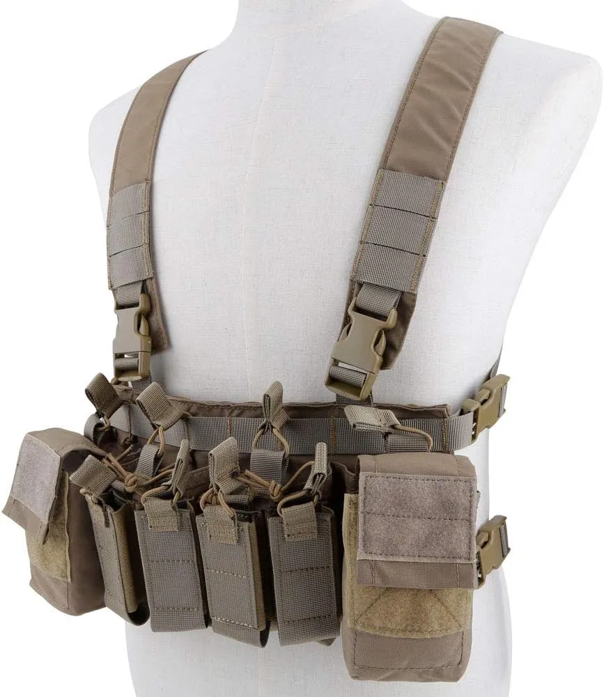 Tactical Chest Vest Rig Adjustable X Harness with 5.56 9mm Rifle Mag Pouches for Airsoft Shooting Wargame Paintball