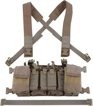 Tactical Chest Vest Rig Adjustable X Harness with 5.56 9mm Rifle Mag Pouches for Airsoft Shooting Wargame Paintball