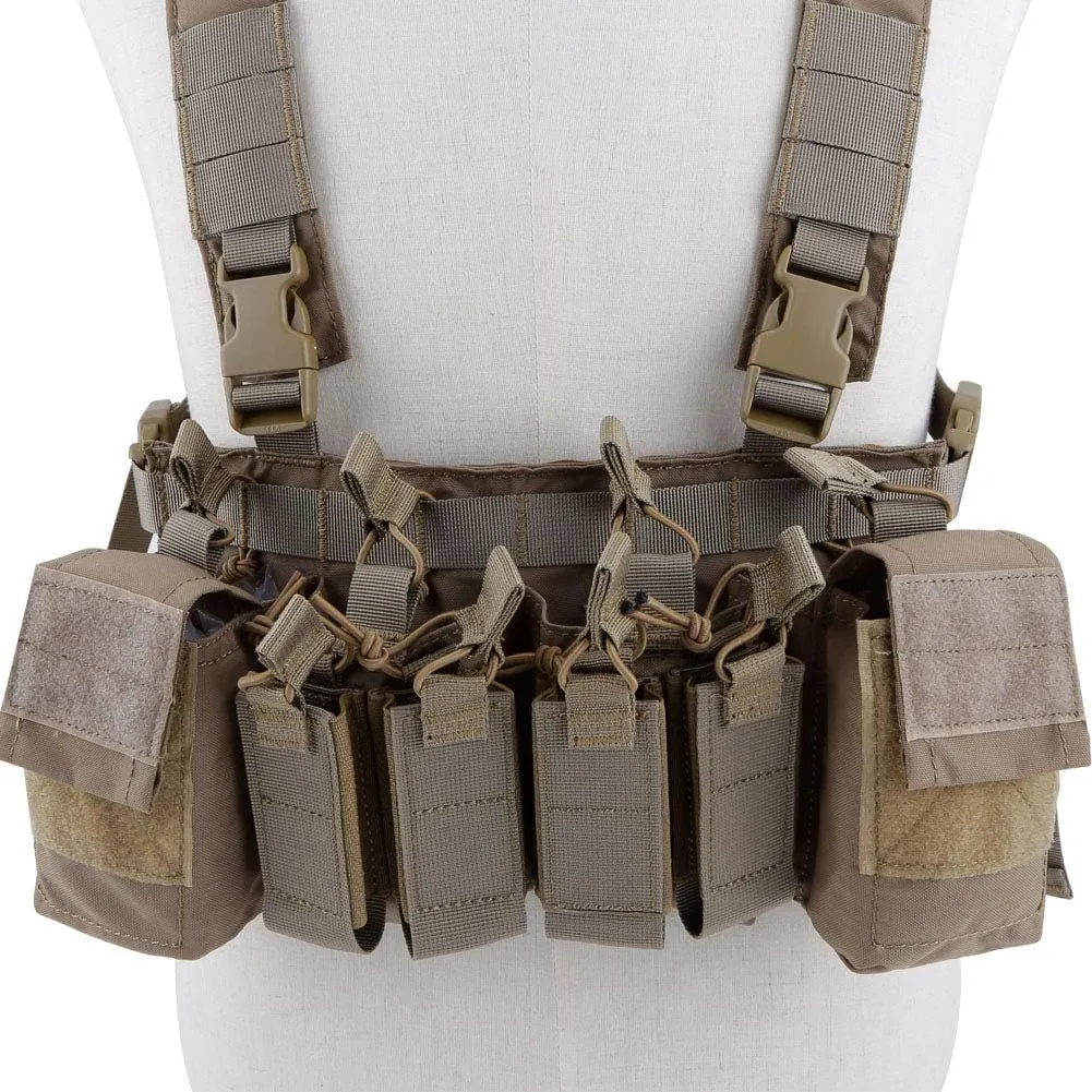 Tactical Chest Vest Rig Adjustable X Harness with 5.56 9mm Rifle Mag Pouches for Airsoft Shooting Wargame Paintball