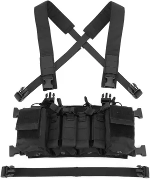 Tactical Chest Vest Rig Adjustable X Harness with 5.56 9mm Rifle Mag Pouches for Airsoft Shooting Wargame Paintball