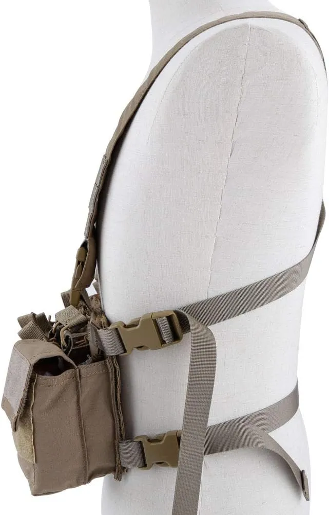 Tactical Chest Vest Rig Adjustable X Harness with 5.56 9mm Rifle Mag Pouches for Airsoft Shooting Wargame Paintball