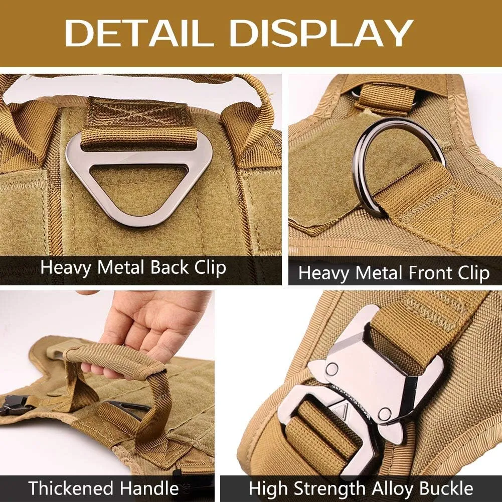 Tactical Dog Harness Vest Escape Proof Harness Military Vest No Pulling K9 Working Training Pet Vest for Medium Large Dogs(M) Army Yellow