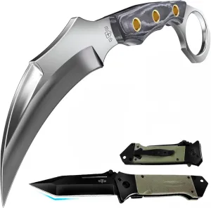 Tactical Knife with Sheath & Micarta Handle – Small Fixed Blade Knife – Pocket Folding Knife - Military Style - Tactical Knife - Good for Camping Hunting Survival Activities