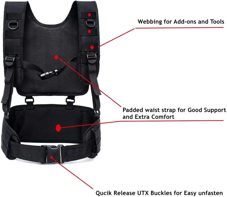 Tactical Padded Battle Belt with Detachable Suspender Straps for Patrol Army Training Outdoors Duty