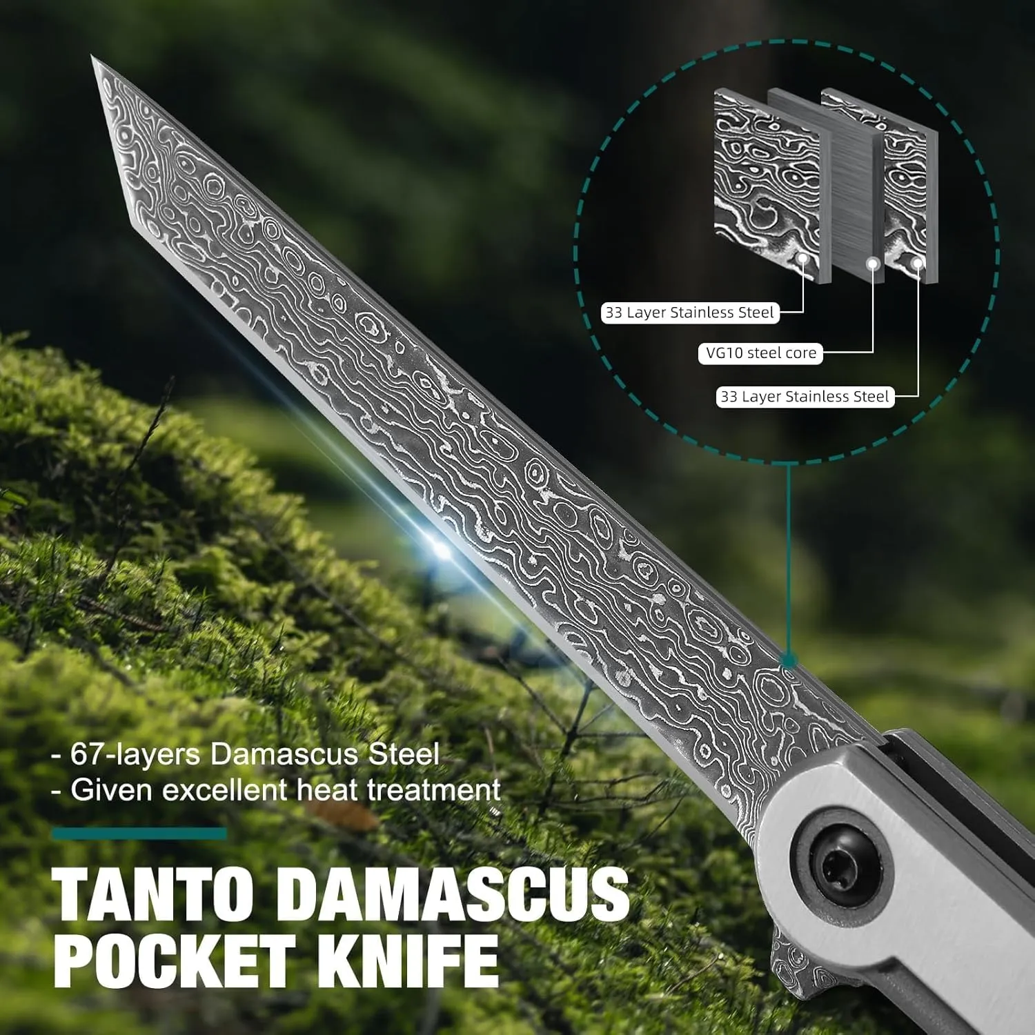Tanto Damascus pocket Knife Cool Knives for Men Handmade Damascus Tanto Folding Pocket Knife for Women, Slim Gentleman's Pocket Flip Knives Tactical Small EDC Knife, as Gift and Tool