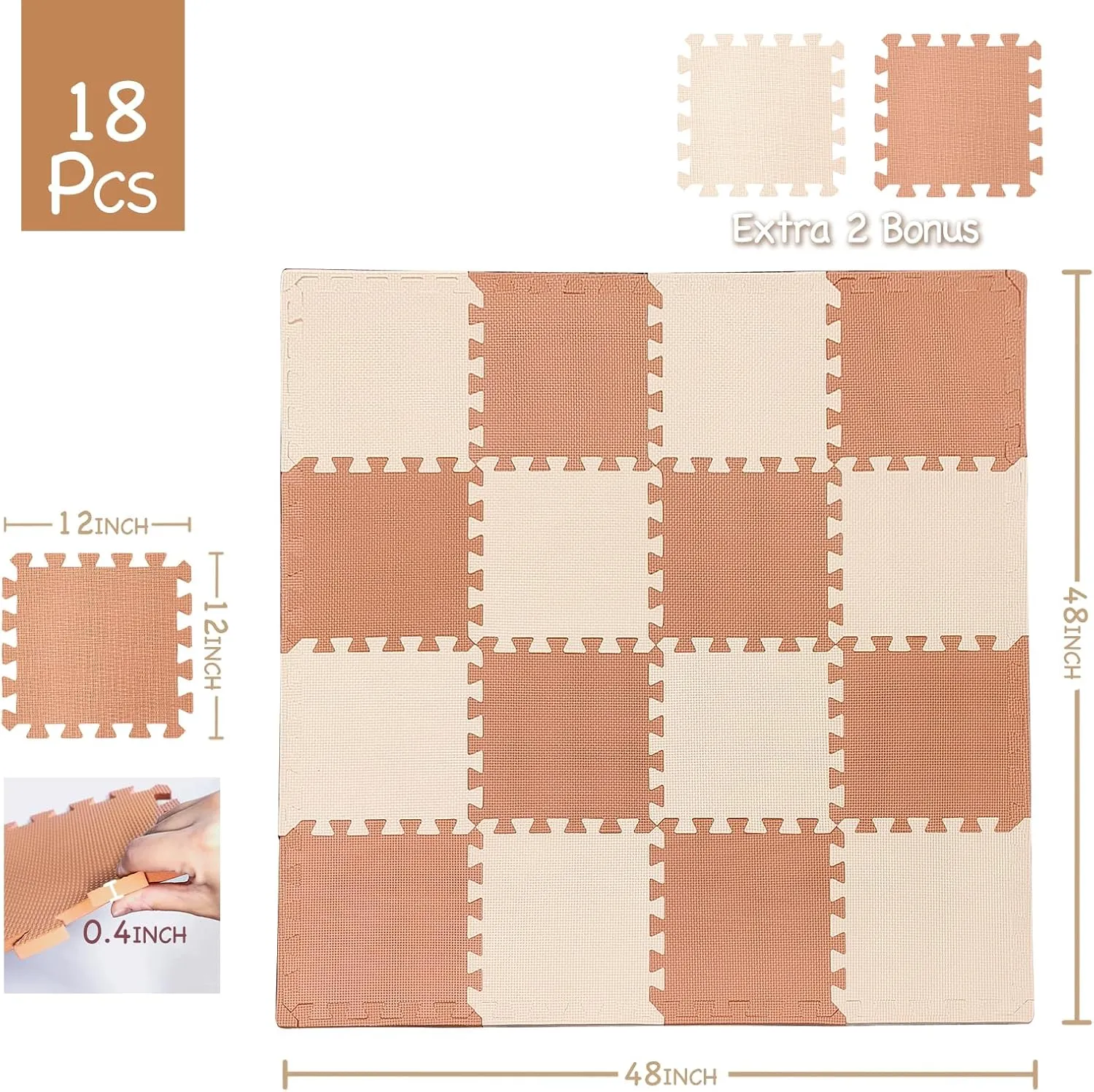 TCBunny Kids Soft EVA Foam Jigsaw Puzzle Play Mat, 18 Interlocking Tiles and Edges Baby Play Mat, for Kids Gym, Nursery, Playroom, Pet Mat, Total Floor Coverage 16 Sq Ft, Pink/Peach