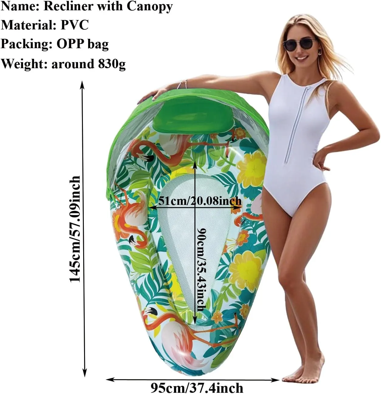 Teardrop Inflatable Pool Floats for Adults with Detachable Canopy,Water Floating Recliner,Portable Lounge Raft for Summer,Pool Party,Lake or Beach