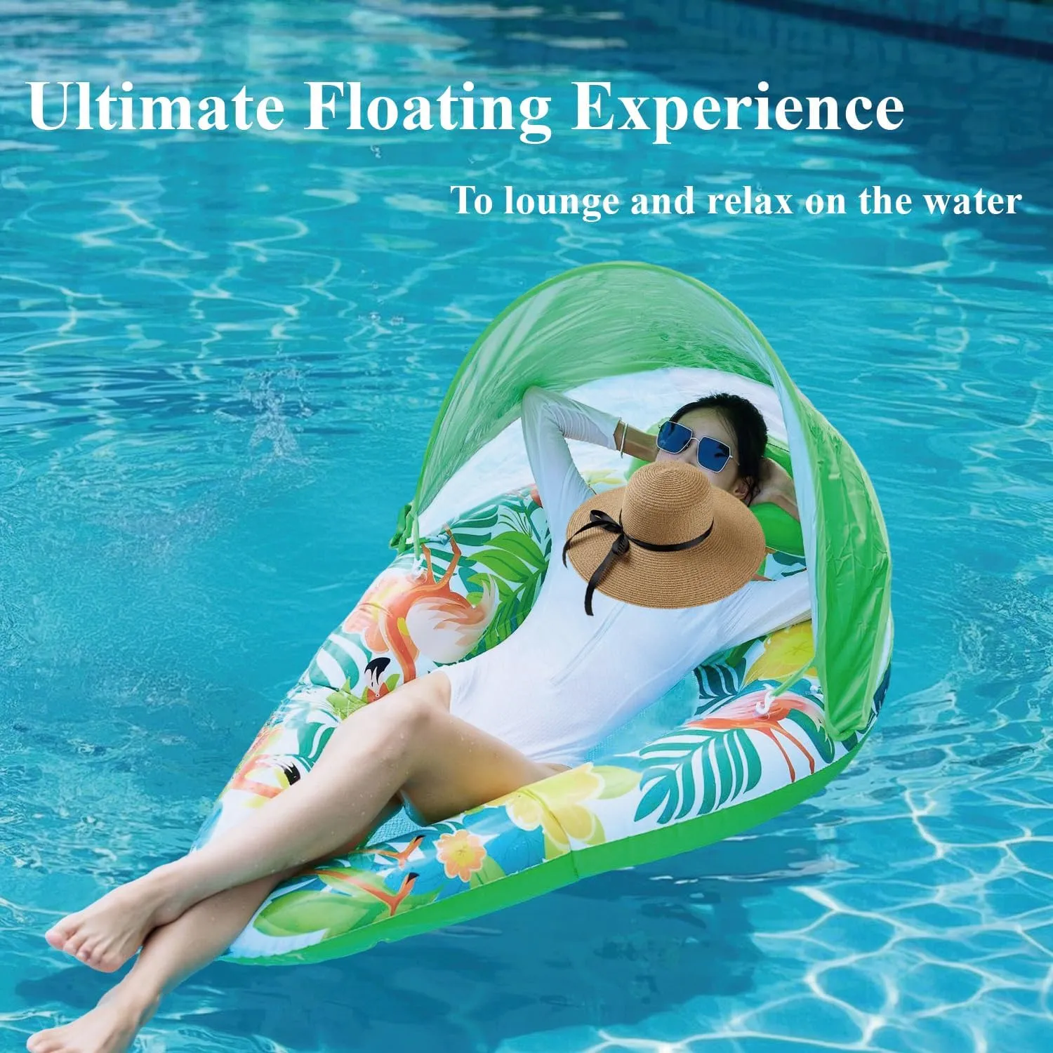 Teardrop Inflatable Pool Floats for Adults with Detachable Canopy,Water Floating Recliner,Portable Lounge Raft for Summer,Pool Party,Lake or Beach