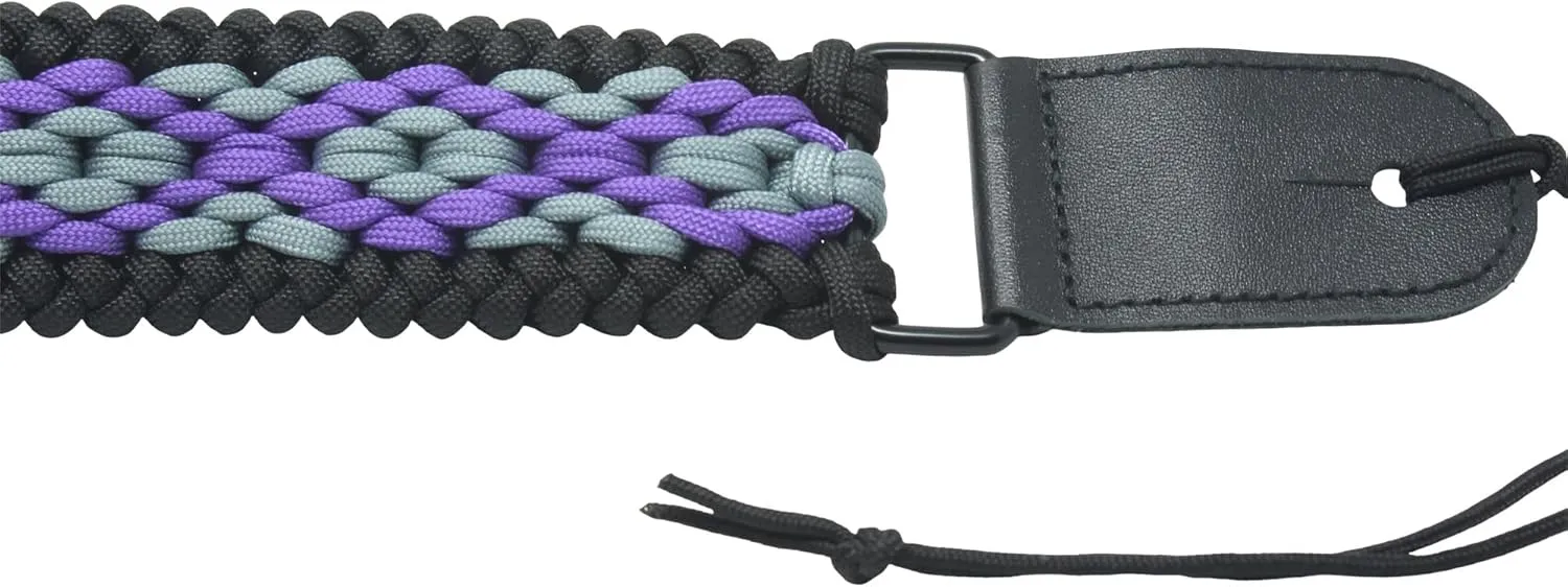 Ten Point Gear® 550 Paracord Guitar Strap - Full Grain Leather Ends for Music Playing Comfort, Stability, and Durability.