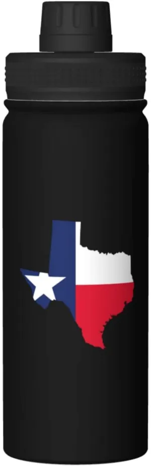 Texas Terrain Map Water Bottle 18OZ Stainless Steel Insulated Water Bottles With Spout Lid Sports Keep Cold and Hot Water Bottle For Biking Hiking