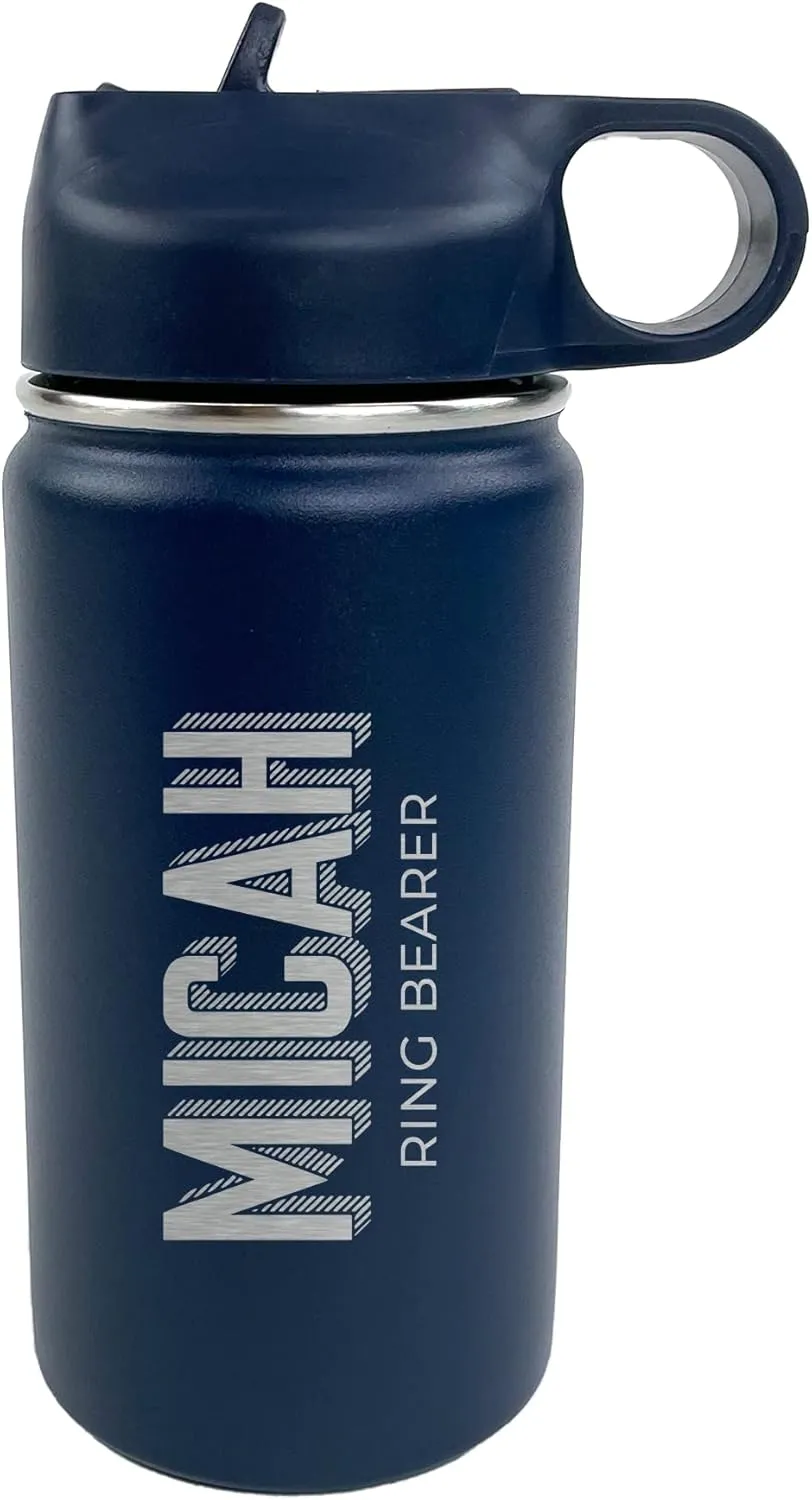 The Crafty Engineer Personalized Flower Girl and Ring Bearer Water Bottle (Navy)