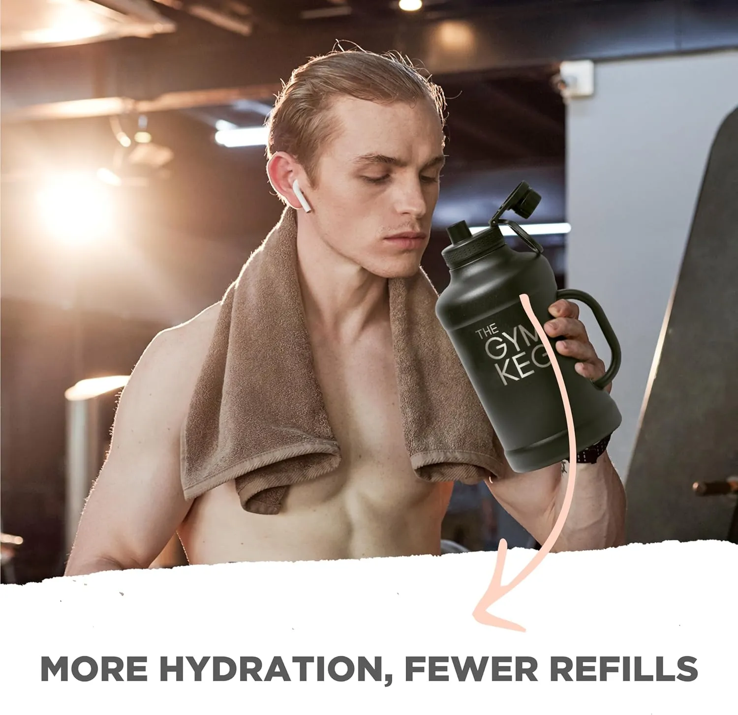 The Gym Keg Insulated Water Bottle - 64 oz Large Capacity - 24 Hrs Cold, 12 Hrs Warm - Wide Mouth - Stainless Steel - Sturdy with Handle - Metal Water Bottle - Black