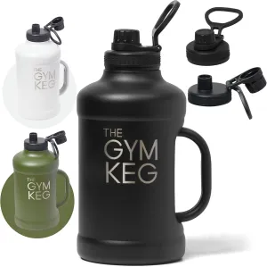 The Gym Keg Insulated Water Bottle - 64 oz Large Capacity - 24 Hrs Cold, 12 Hrs Warm - Wide Mouth - Stainless Steel - Sturdy with Handle - Metal Water Bottle - Black
