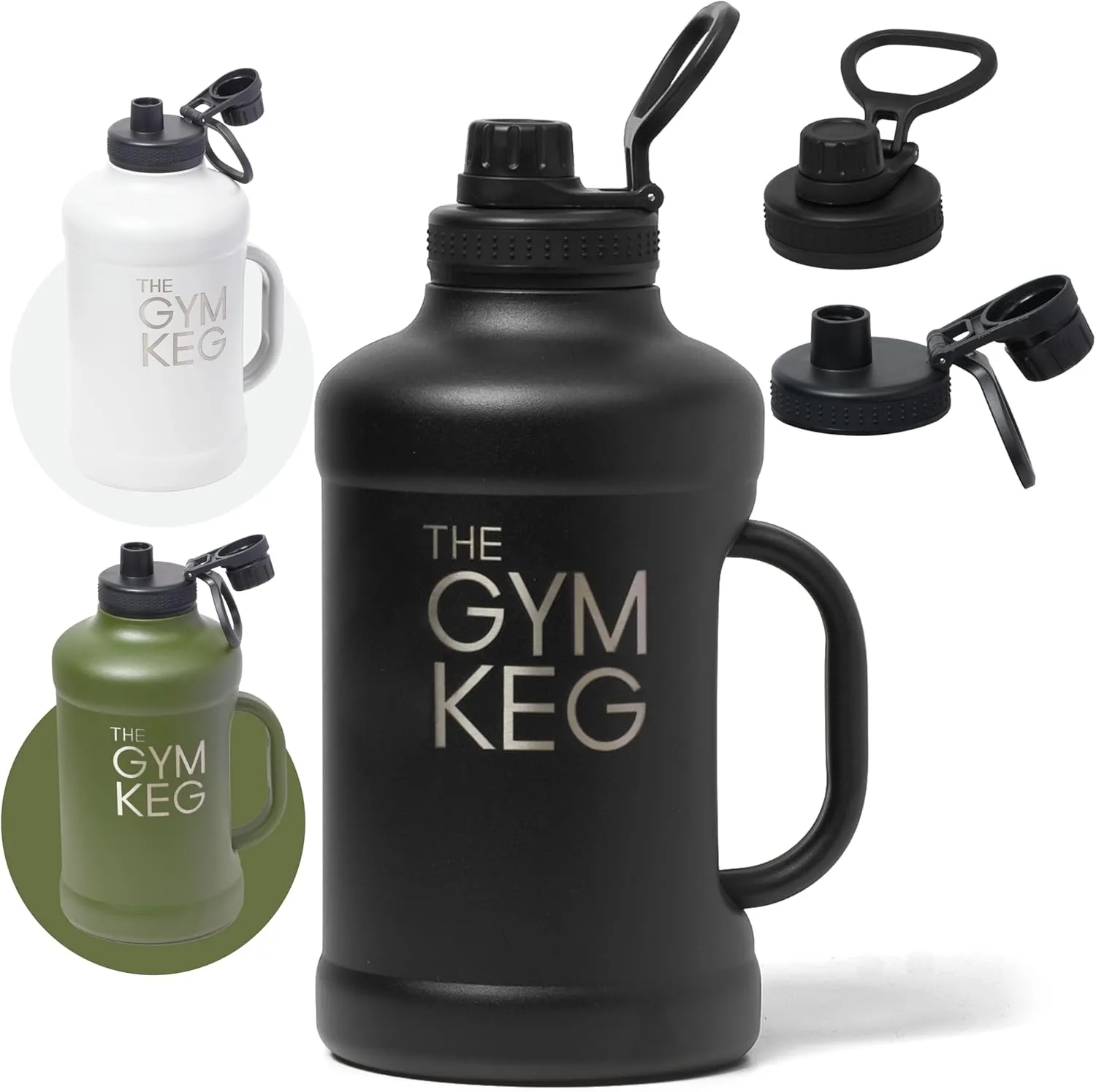The Gym Keg Insulated Water Bottle - 64 oz Large Capacity - 24 Hrs Cold, 12 Hrs Warm - Wide Mouth - Stainless Steel - Sturdy with Handle - Metal Water Bottle - Black