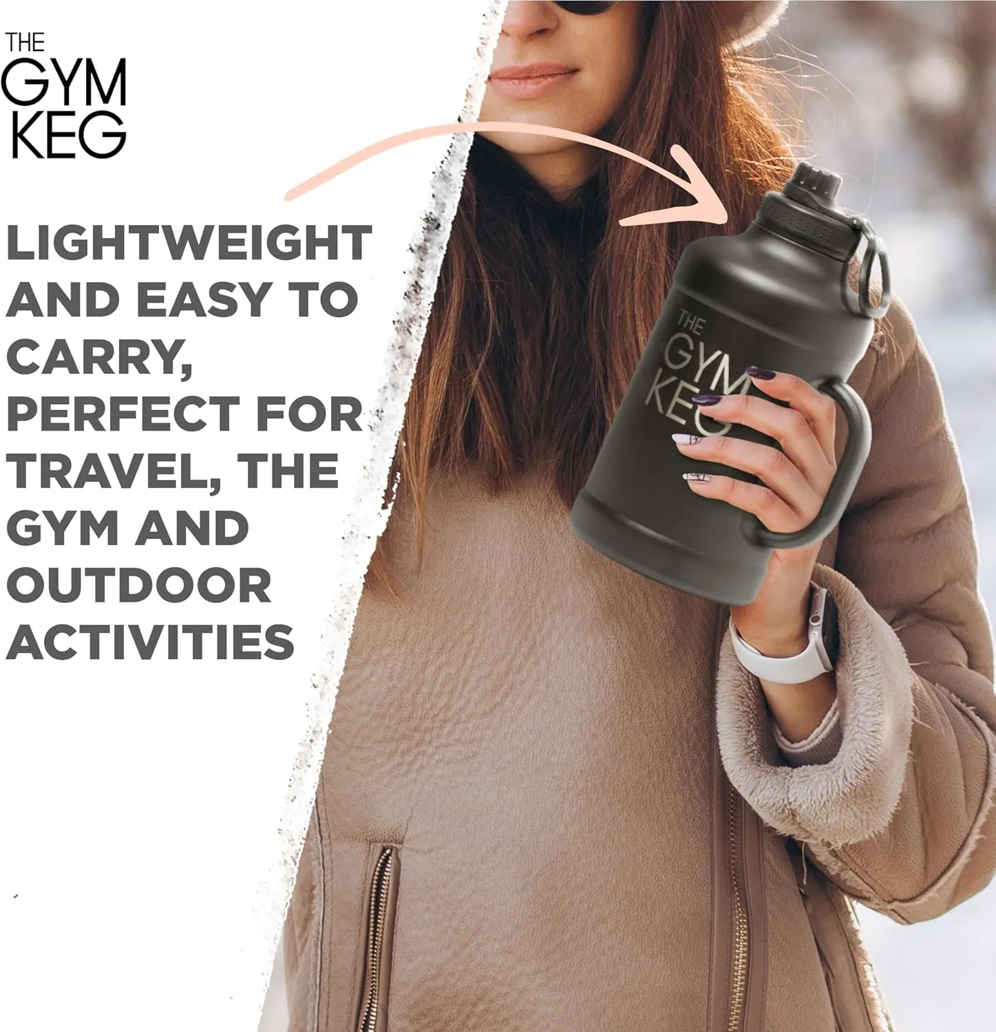 The Gym Keg Insulated Water Bottle - 64 oz Large Capacity - 24 Hrs Cold, 12 Hrs Warm - Wide Mouth - Stainless Steel - Sturdy with Handle - Metal Water Bottle - Black
