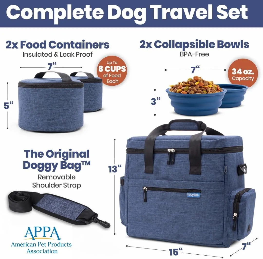 The Original Doggy Bag™ - Dog Travel Bag for Supplies - Ultimate Gift for Dog Owners - Includes 2 BPA-Free Travel Bowls and 2 Food Containers - Pet Travel Kit for Road Trips, Camping, RV