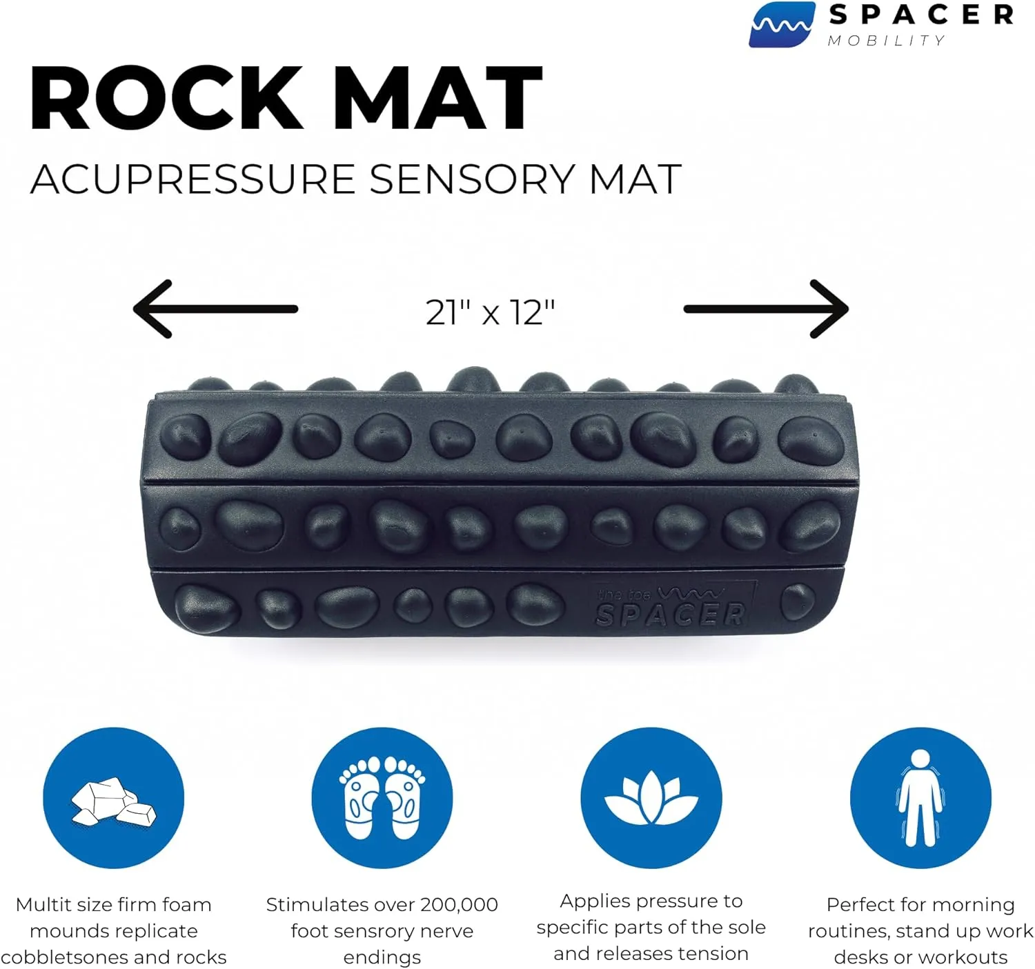The Rock Mat by Spacer Mobility - Therapeutic Foot Massage Mat Helps Stimulate Nerve Endings, & Relieve Tension | Made with Premium Firm Foam, Releases Tension & Increases Proprioception