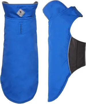 The Worthy Dog All-Weather Three-Season Apex Nylon Adjustable Dog Jacket, Reflective Wind and Water Resistant Coat With Harness Hole, Blue - 14''