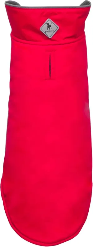 The Worthy Dog All-Weather Three-Season Apex Nylon Adjustable Dog Jacket, Reflective Wind and Water Resistant Coat With Harness Hole, Red - 12''