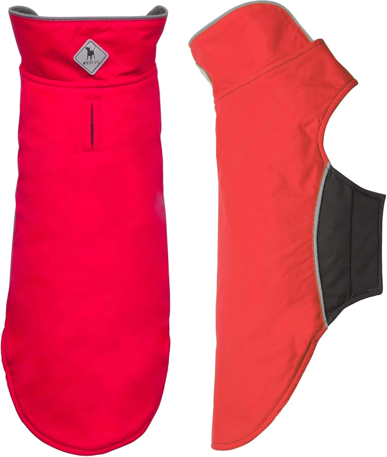 The Worthy Dog All-Weather Three-Season Apex Nylon Adjustable Dog Jacket, Reflective Wind and Water Resistant Coat With Harness Hole, Red - 26''