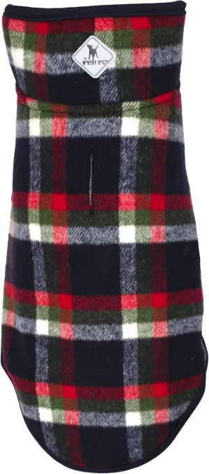 The Worthy Dog Plaid Sherpa Lined Dog Alpine Jacket, All-Weather Warm Coat, Wind-Resistant with Harness Hole, Navy Blue - 20''