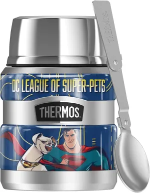 THERMOS Dc League Of Super Pets OFFICIAL Superman And Krypto STAINLESS KING Stainless Steel Food Jar with Folding Spoon, Vacuum insulated & Double Wall, 16oz