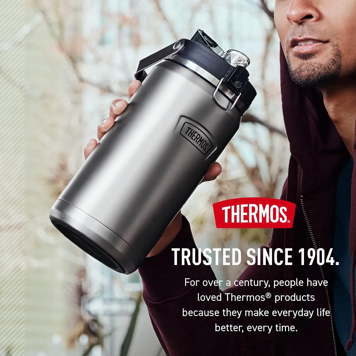 THERMOS ICON SERIES, Stainless Steel Water Bottle with Spout - 64 Ounce, Granite - Vacuum Insulated Water Bottle with Lid