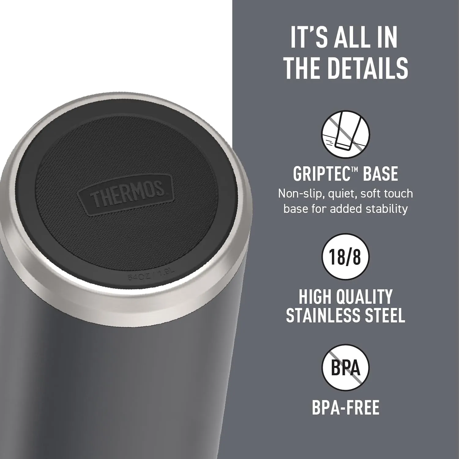 THERMOS ICON SERIES, Stainless Steel Water Bottle with Spout - 64 Ounce, Granite - Vacuum Insulated Water Bottle with Lid