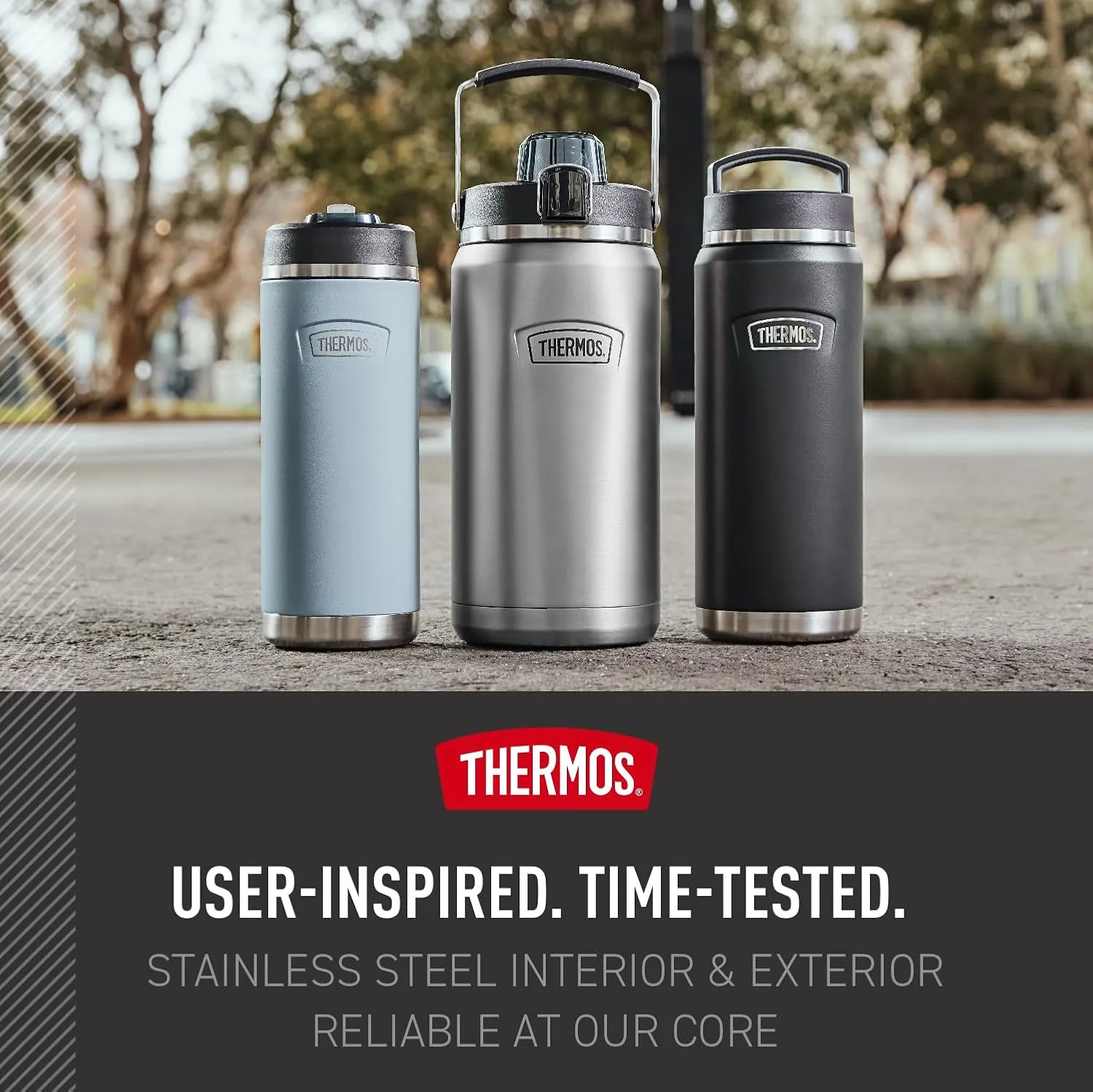 THERMOS ICON SERIES, Stainless Steel Water Bottle with Spout - 64 Ounce, Granite - Vacuum Insulated Water Bottle with Lid