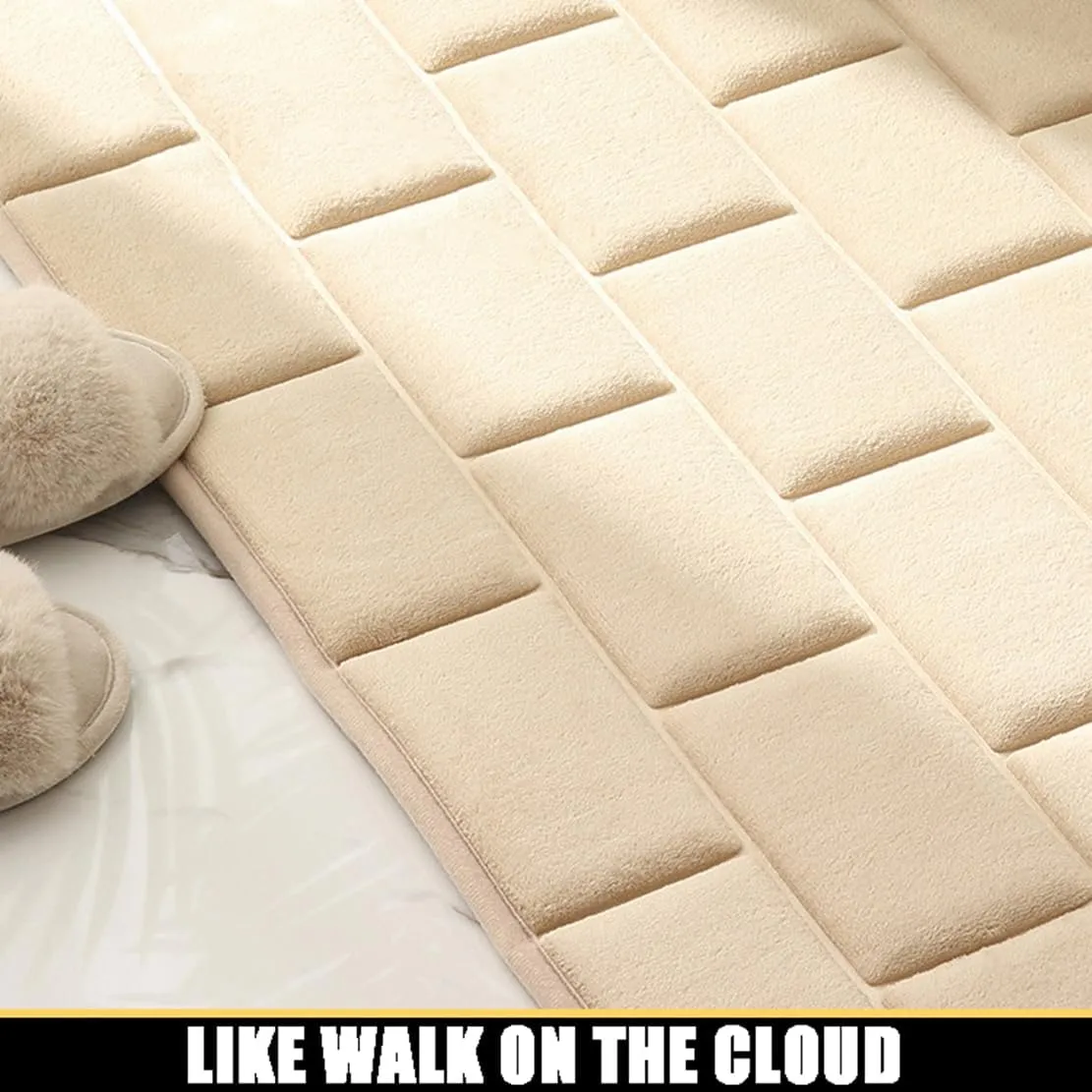 Thick Memory Foam Bath Rugs Non Slip Bathroom Rug Strong Water Absorbent Shower Rugs Machine Washable Ultra Soft Comfort Door Mats Laundry Room Carpet Bathtub Mat Blue 16" x 24"