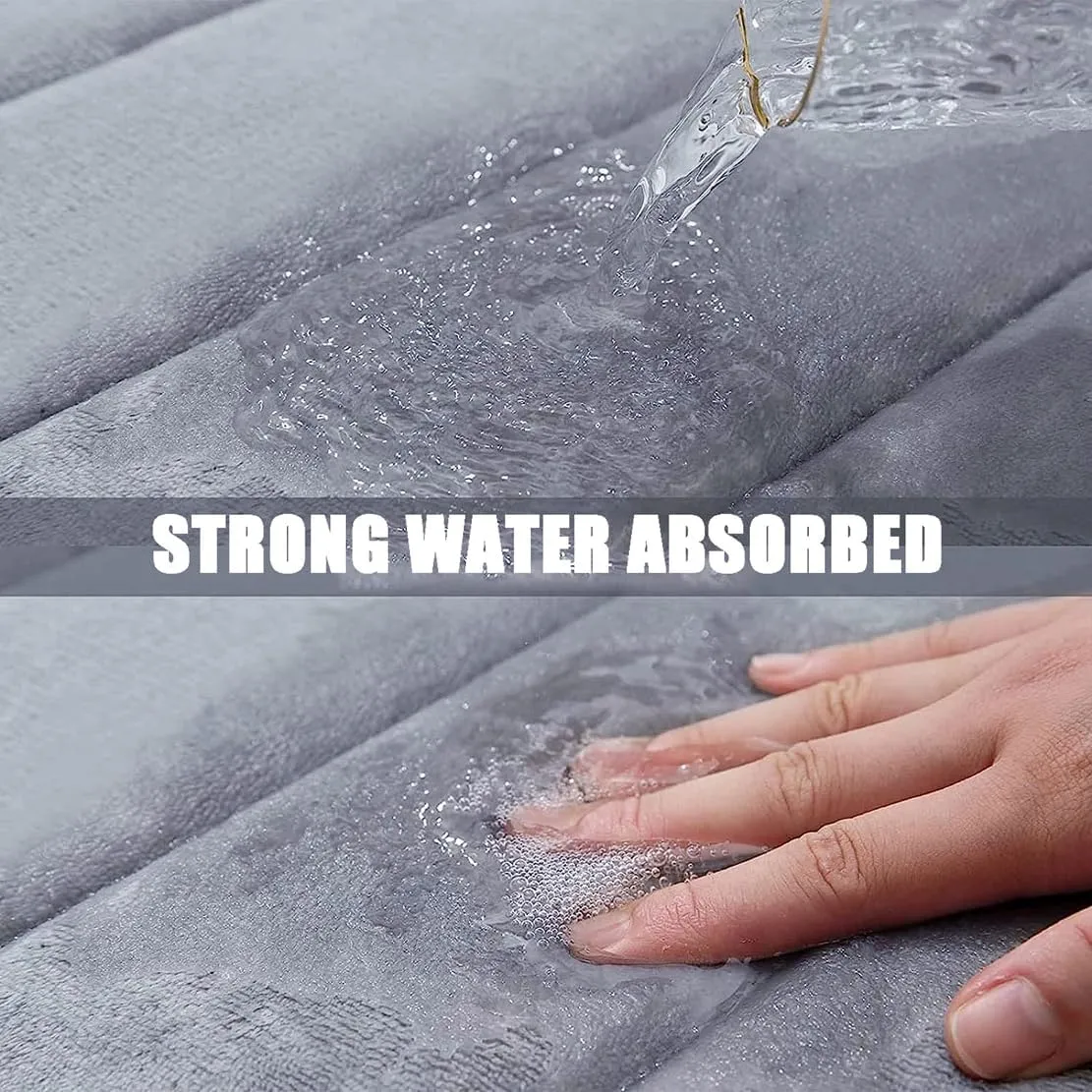 Thick Memory Foam Bath Rugs Non Slip Bathroom Rug Strong Water Absorbent Shower Rugs Machine Washable Ultra Soft Comfort Door Mats Laundry Room Carpet Bathtub Mat Blue 16" x 24"