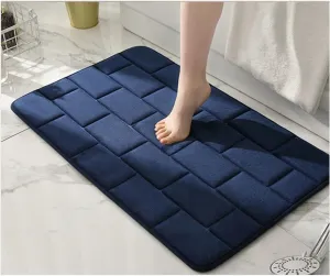 Thick Memory Foam Bath Rugs Non Slip Bathroom Rug Strong Water Absorbent Shower Rugs Machine Washable Ultra Soft Comfort Door Mats Laundry Room Carpet Bathtub Mat Blue 16" x 24"