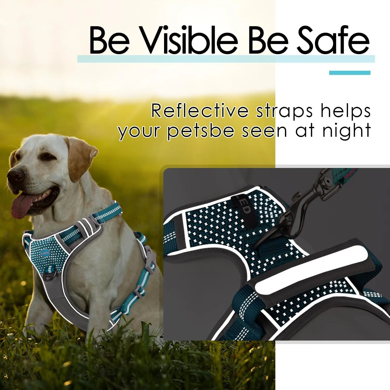 ThinkPet No Pull Harness Breathable Sport Vest with Handle-Dog Harnesses Reflective Adjustable for Medium Large Dogs